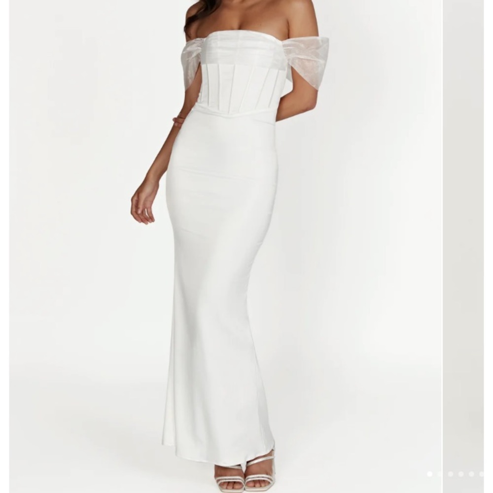 Everly Off Shoulder Organza Satin Dress